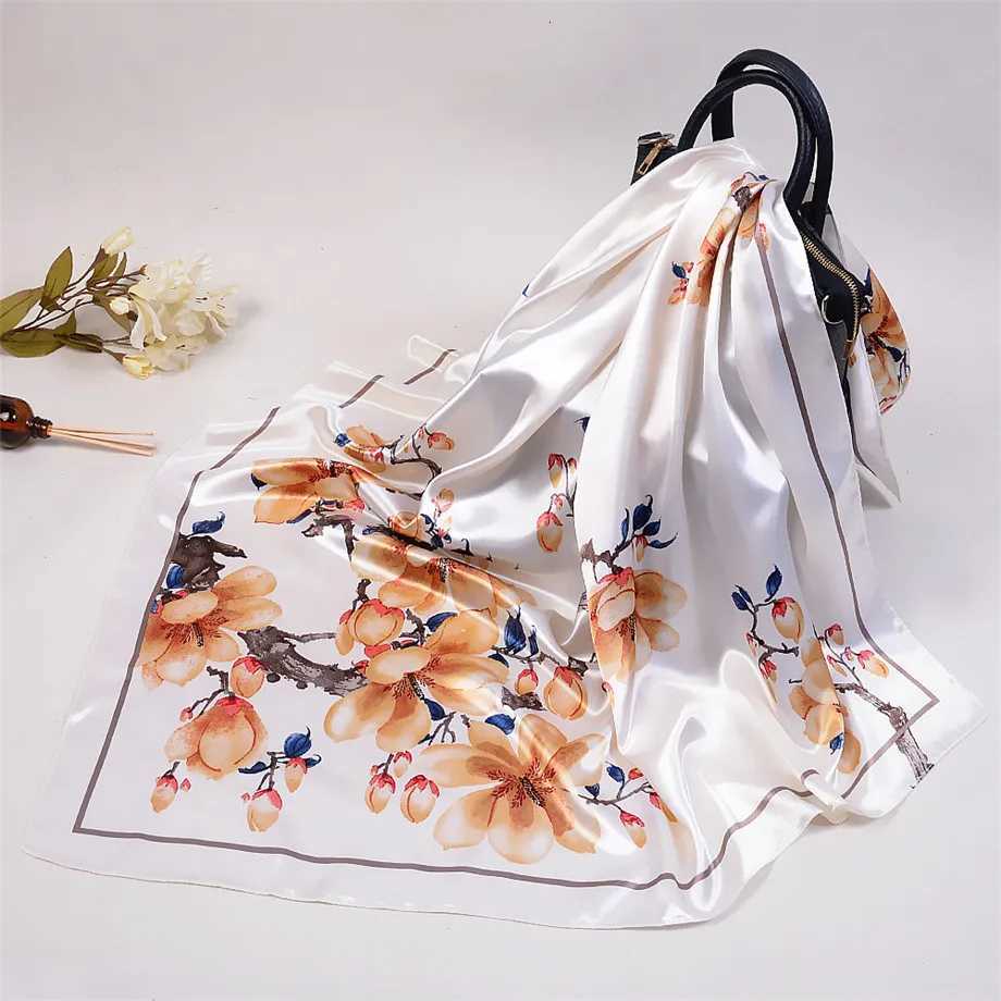 2024 Wintersweet Floral Women Silk Scarf Large Square Scarves Female Bandana Fashion Handkerchief Ladies Hijab Kerchief Scarves Z260330