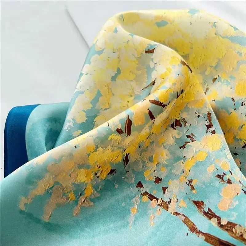 100 Mberry Silk Scarf Van Gogh Inspired Bloss Tree Oil Painting Print Lightweight Fashion Wens Scarves X260328