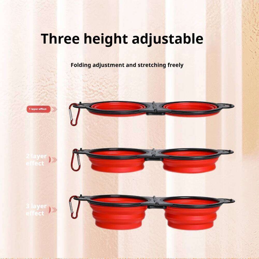 2 in 1 Collapsible Travel Double Bowls Folding Food Water Bowl Portable Hangable Feeder for Outdoor Dog Product