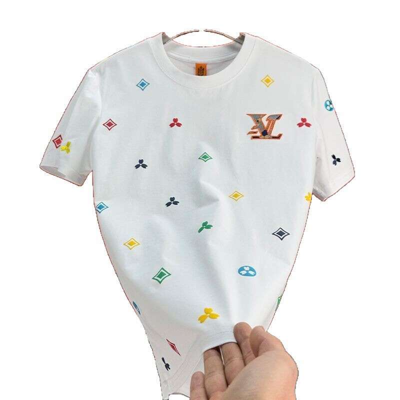 European And American Light Luxury High-End Embroidery Short Men's Trendy Brand Cool Round Neck Regular Shoulder T-Shirt Summer Fashion Casual Ha