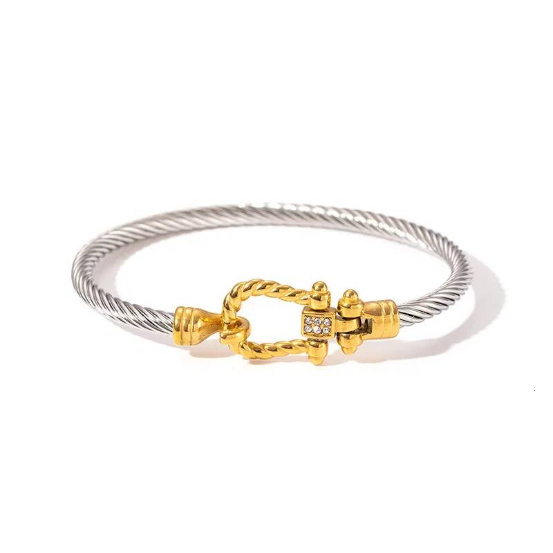 Stainless 1 Pcs Gold Plated Trendy Retro Hip Hop Style Bracelet Fried Dough Twists Steel Wire Rope Colorfast Bangle