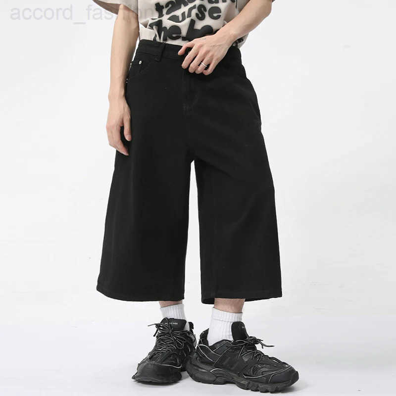 IEFB Summer New Fashion Mens Denim Shorts Casual Straight Leg Loose Wide Leg Jeans Over Knee Length Trendy Male Jorts 9C5970 H260330