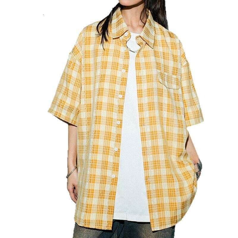 American Retro Plaid Short-Sleeve For Men And Women, Summer Trendy Brand Fashion Shirt, Couple's Loose Casual Shirt Jacket