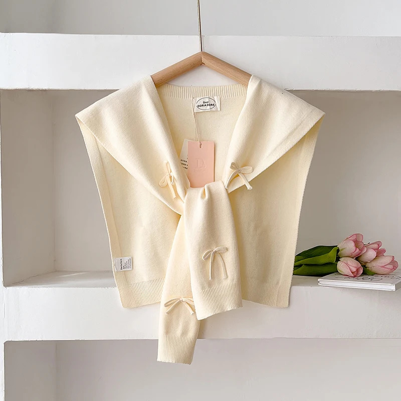 Korean Knitted Shawl Summer Air Conditioning Fake Collar Neck Guard Knit Thin Knotted Cape Shoulder Scarf For Women 260325