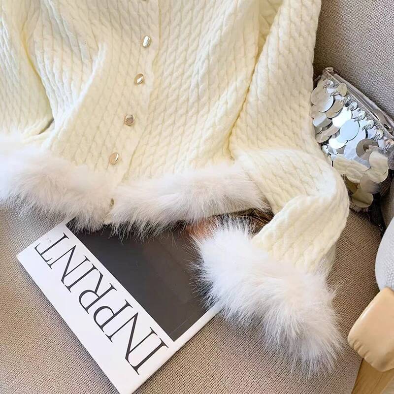 Chic Casual Knit Cardigan Women Long Sleeve Button Hairy Patchwork Solid Sweater Simple Office Lady O Neck Elegant New Outwear