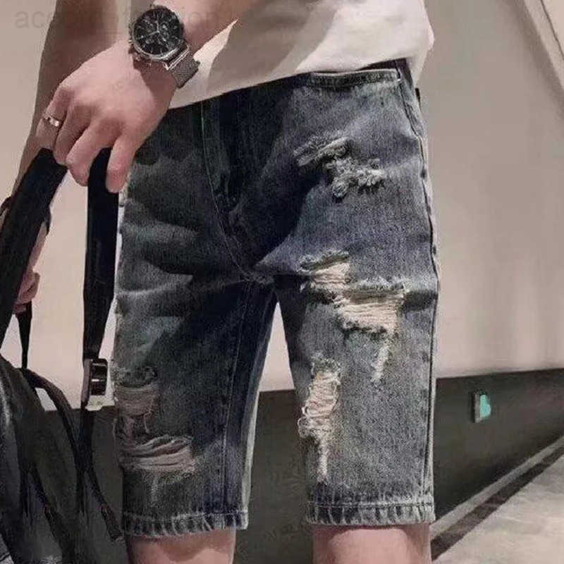 2025 Mens Distressed Denim Shorts Summer Baggy Ripped Jeans Straight Leg Casual Loose Fit Five Inch Beach Shorts Y2K Streetwear H260330