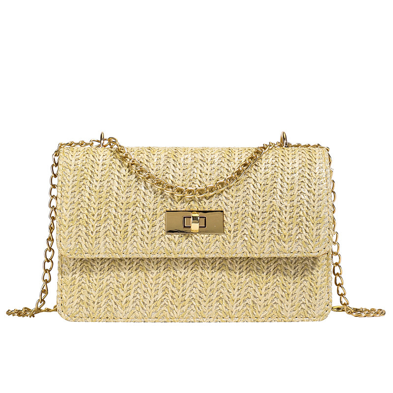 Free Shipping High Value Straw Woven Crossbody Bag for Women Pearl Beaded Handbag Summer Beach Chain Shoulder Bag with Multiple Sizes