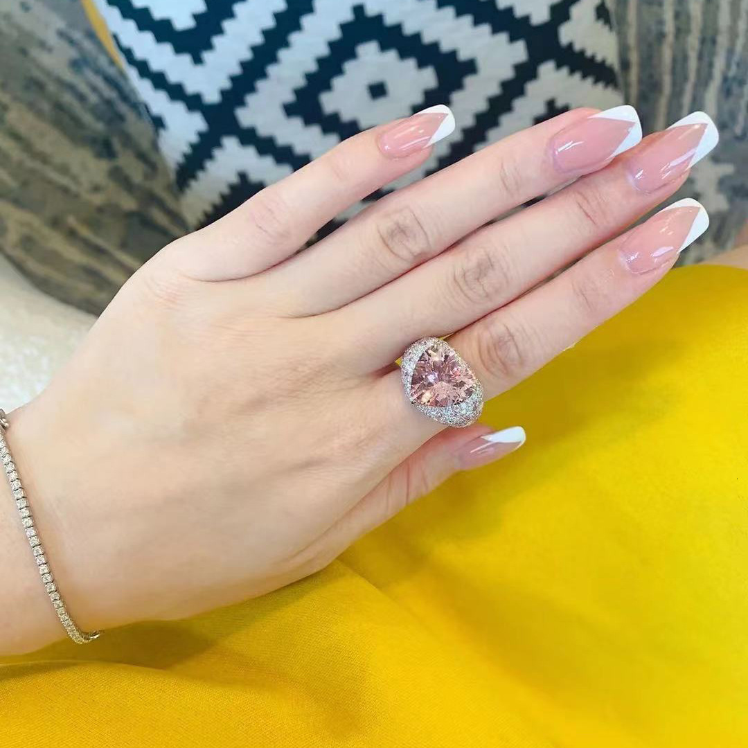 Jewlery Designer For Women Colorful Zircon Heart Ring Women, Elegant And Simple Full Diamond Heart-Shaped Color Stone High-End Index Finger Ring