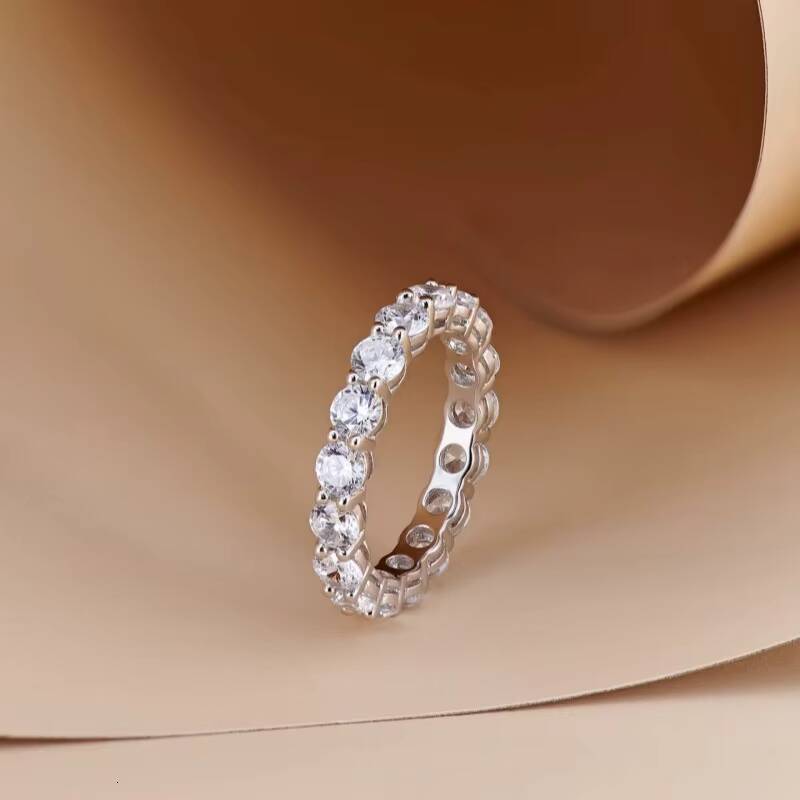 European American Womens 925 Sterling Silver Cross-Border Moissanite Ring D Color Single Row Full Diamond Inlaid Fashion Ring