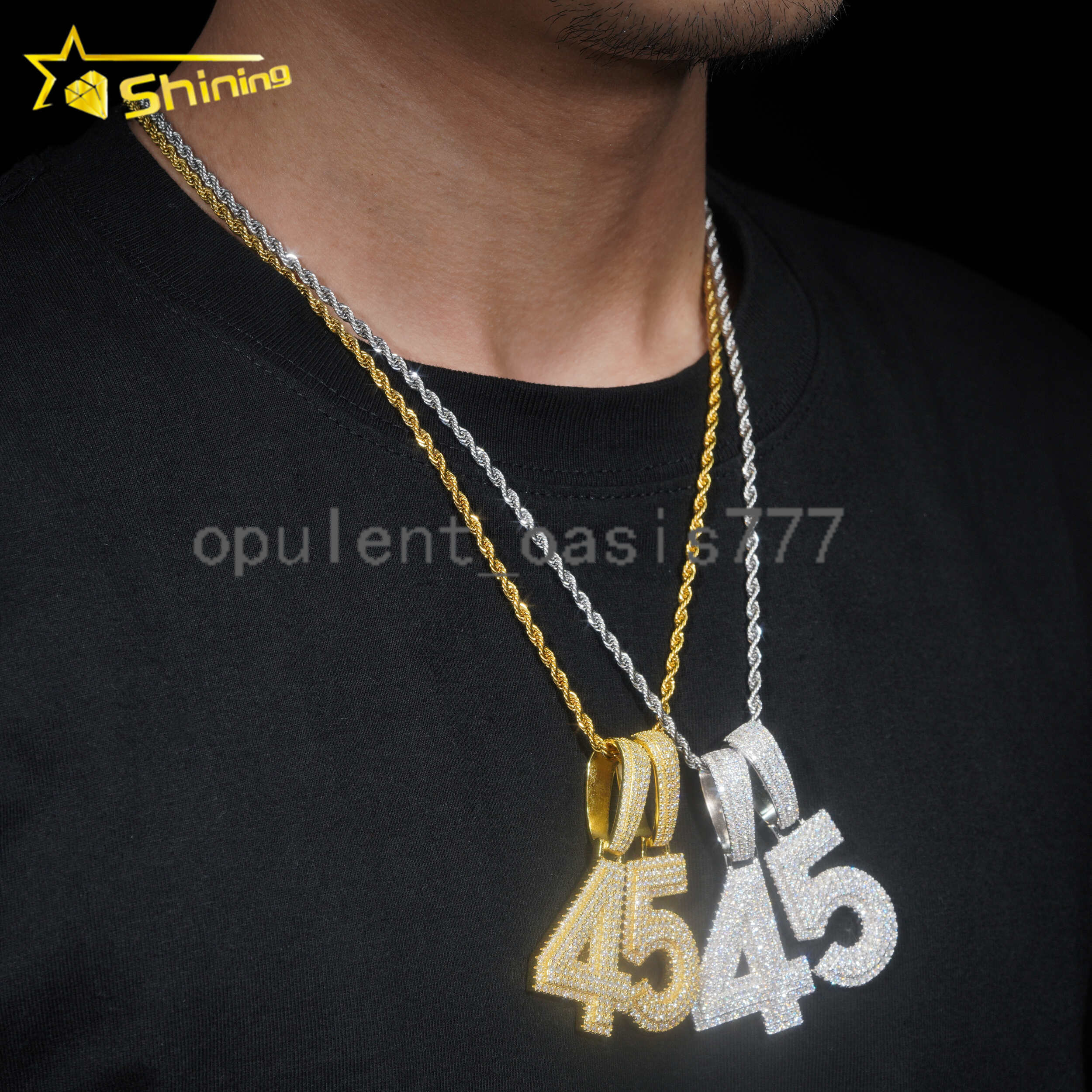 Free Rope Chain Custom High Quality Iced Out VVS Moissanite Diamond Silver 925 Initial Hip Hop Letter Number Pendant