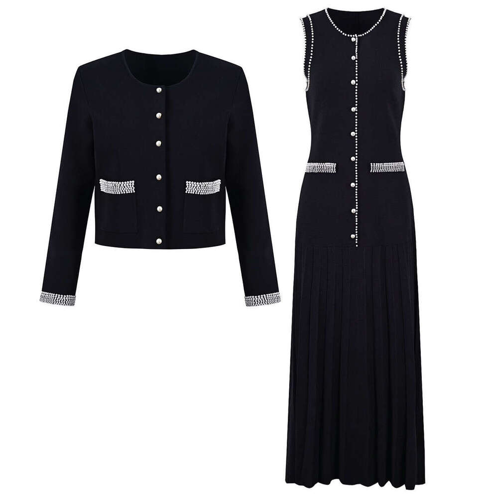 e22 Summer new designer high-end quality pearl lace elegant slim fit sleeveless long skirt 2026
