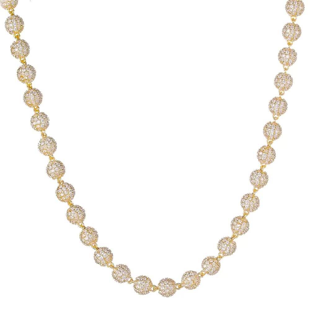 Ice Out Luxury Mens Vintage Gold Plated 14K White Gold Full Moissanite Ball Chain Necklace Premium Jewellery