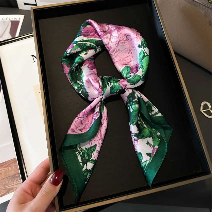 New Luxury Women Silk Scarves Square Flower Plants Printed Shawl Bandana Scarf Headband Lady Fashion Z260330