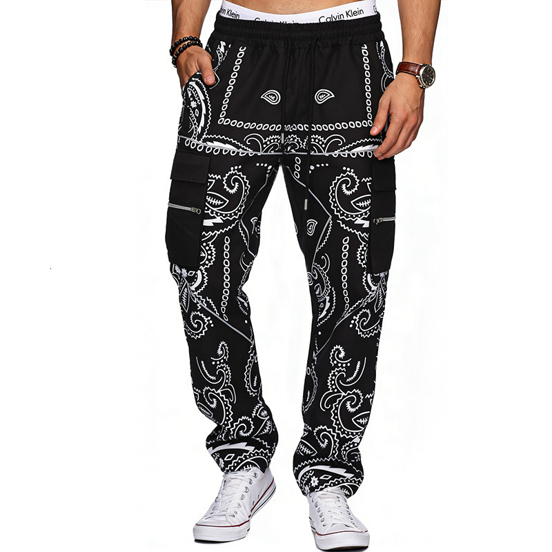 2026 Printed Paisley Casual Sports Harem Pants for Men Loose High Street Multi-Pocket Cargo Pants