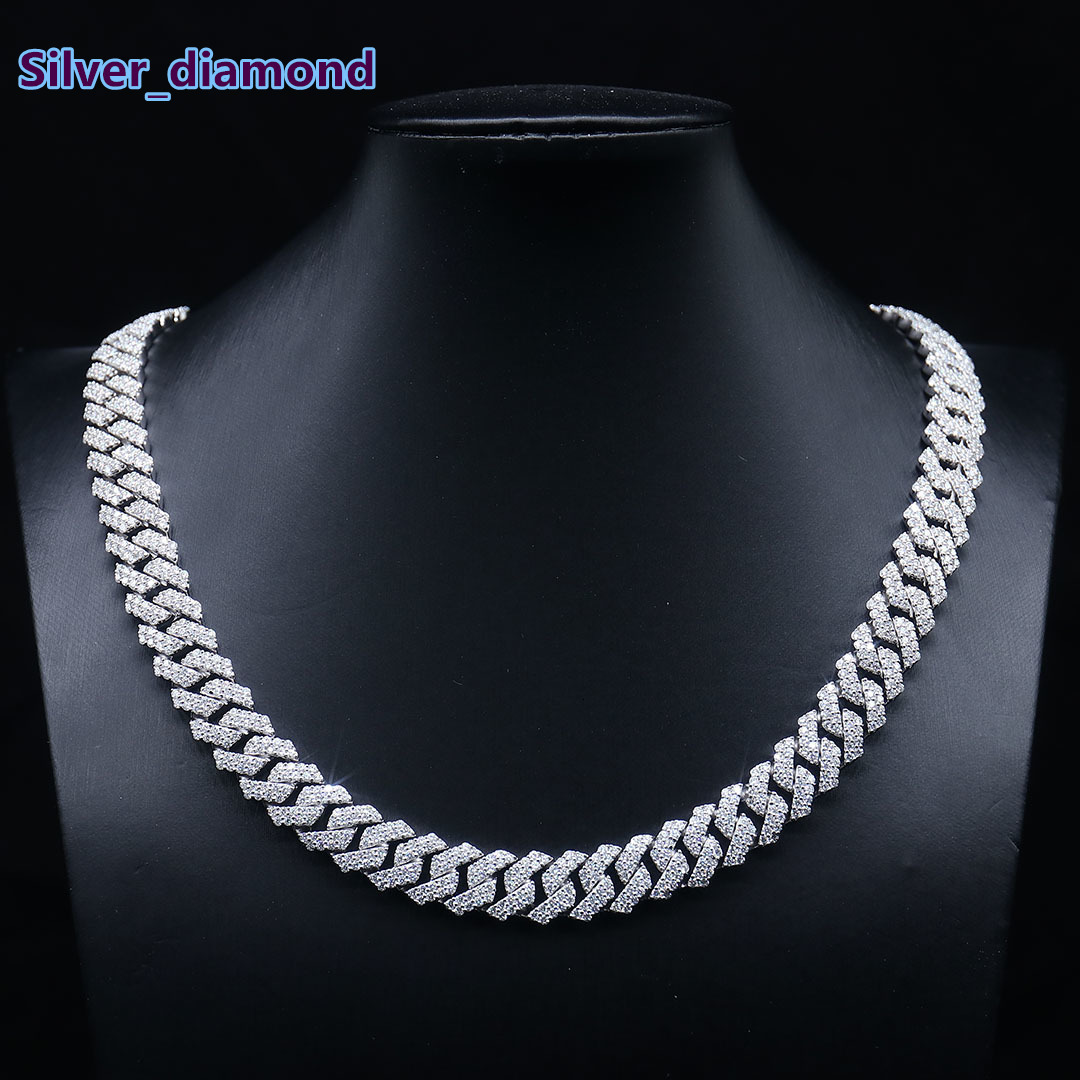 10mm Moissanite Cuban Necklace S925 Silver Necklace Moissanite Hip Hop Necklace