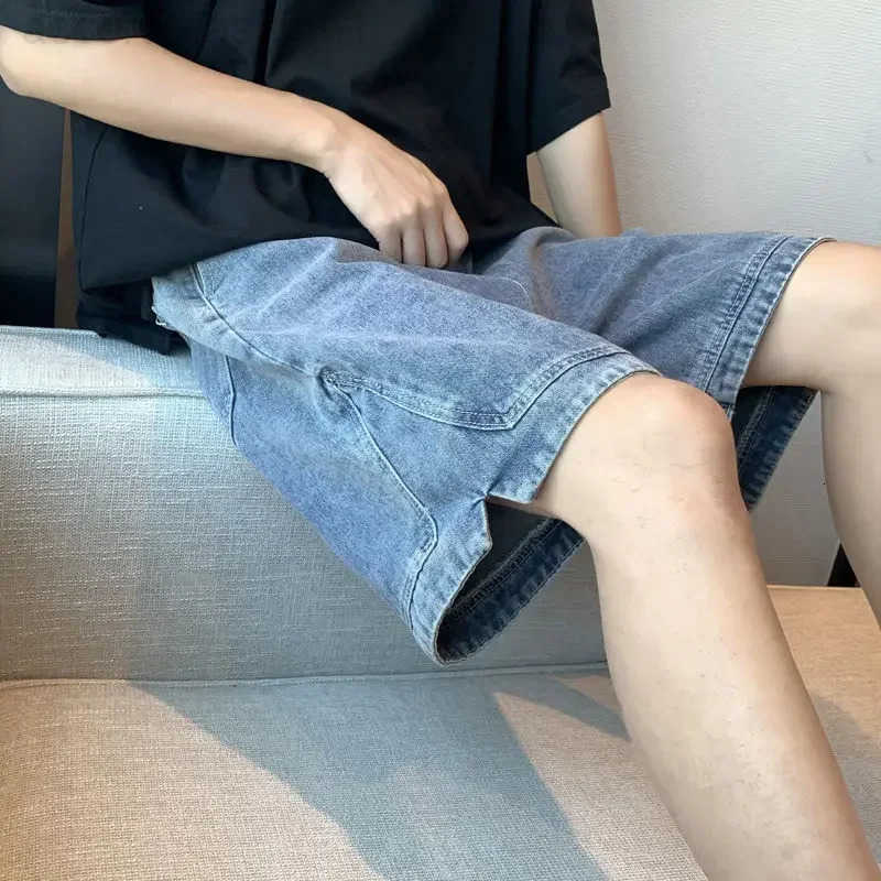 Long Man Denim Shorts with Pockets Short Jeans Pants for Men Half Wide Baggy Bermuda Loose Sale New in Summer Luxury Emo Buttons H260330