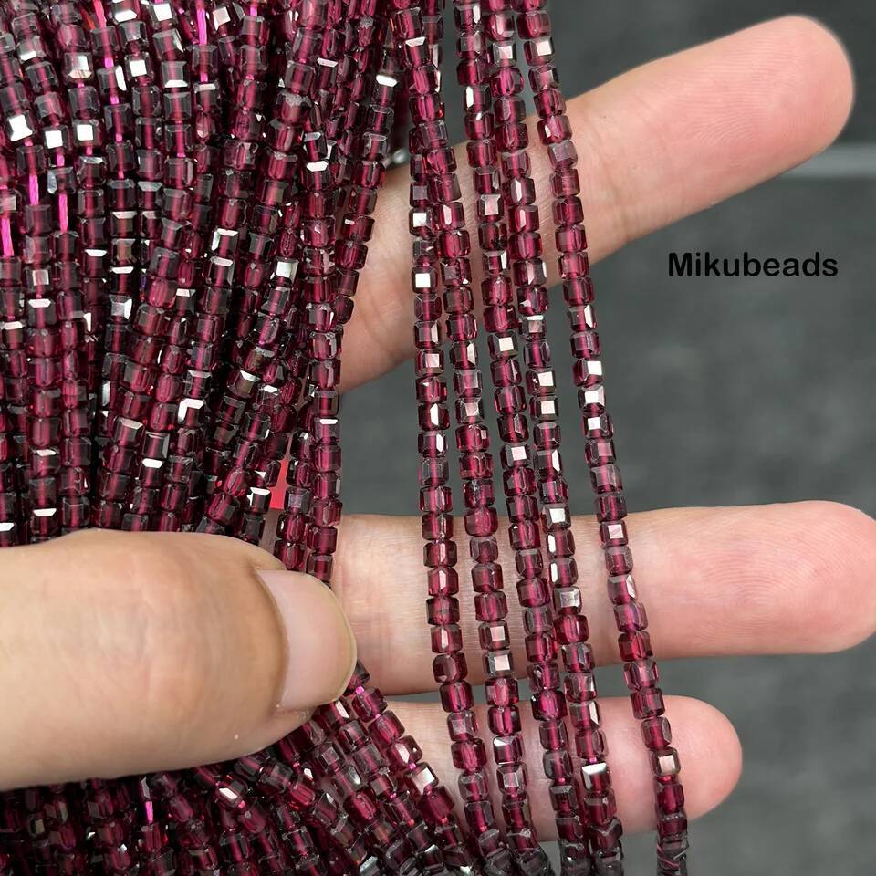 Natural Brazil Red Garnet 2.7*2.7mm Faceted Cube Loose Beads Jewelry Making DIY Bracelet Necklace Strand For Woman