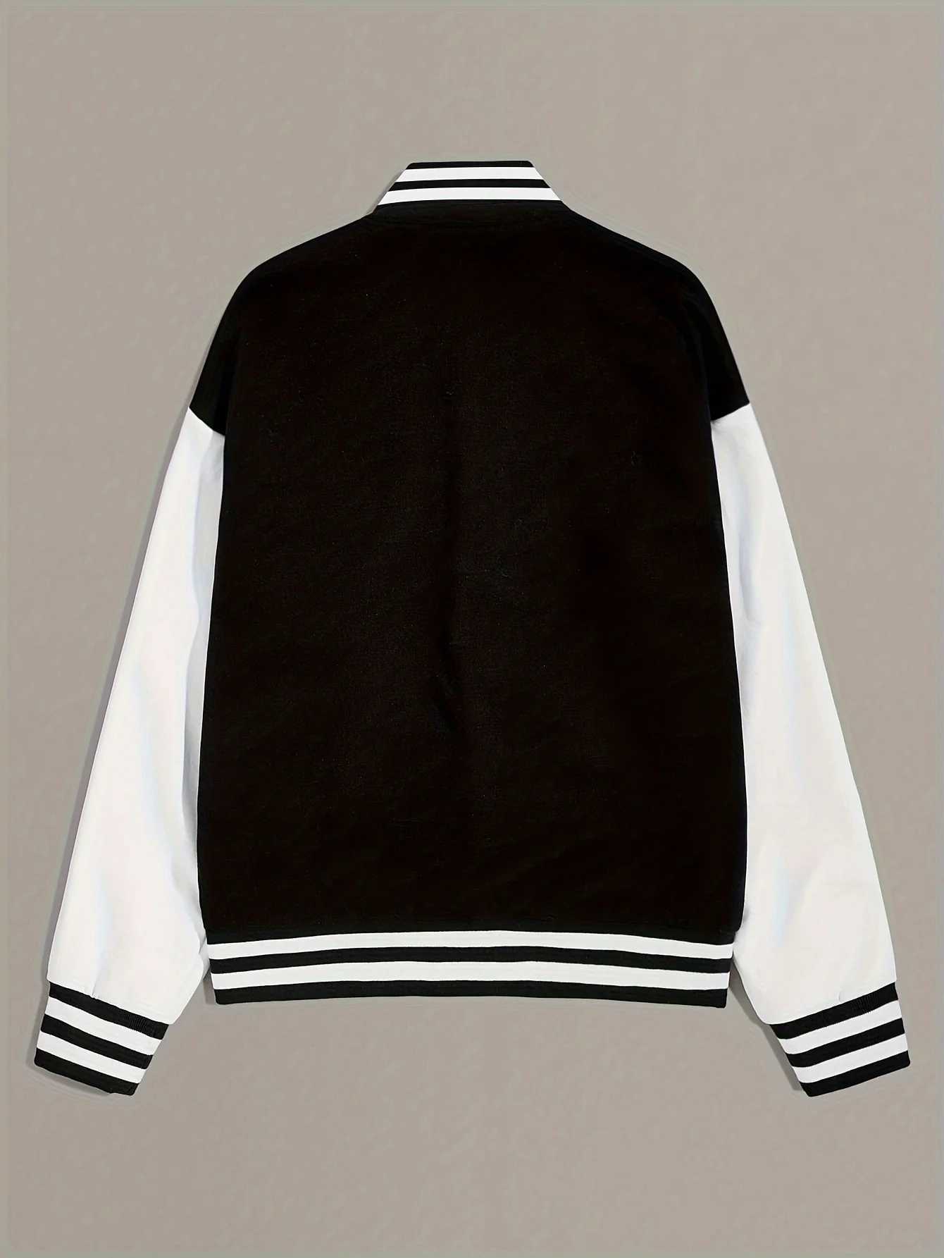 New Arrival Letter Rib Sleeve Top Fashion Single Breasted Casual Bomber Baseball Jacket Loose Cardigan CoatT260328