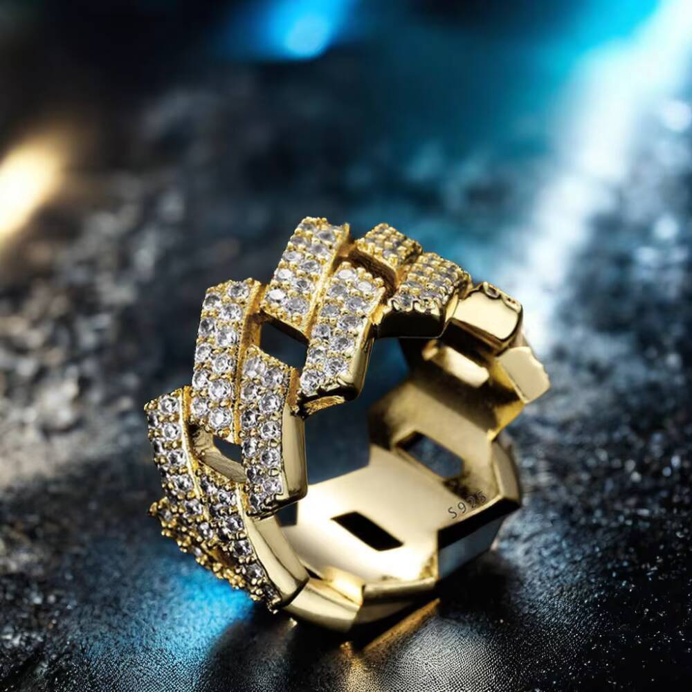 VVS Moissanite Iced Out Hip-Hop Rings S925 Sterling Silver Bling Cuban Link Moissanite Ring