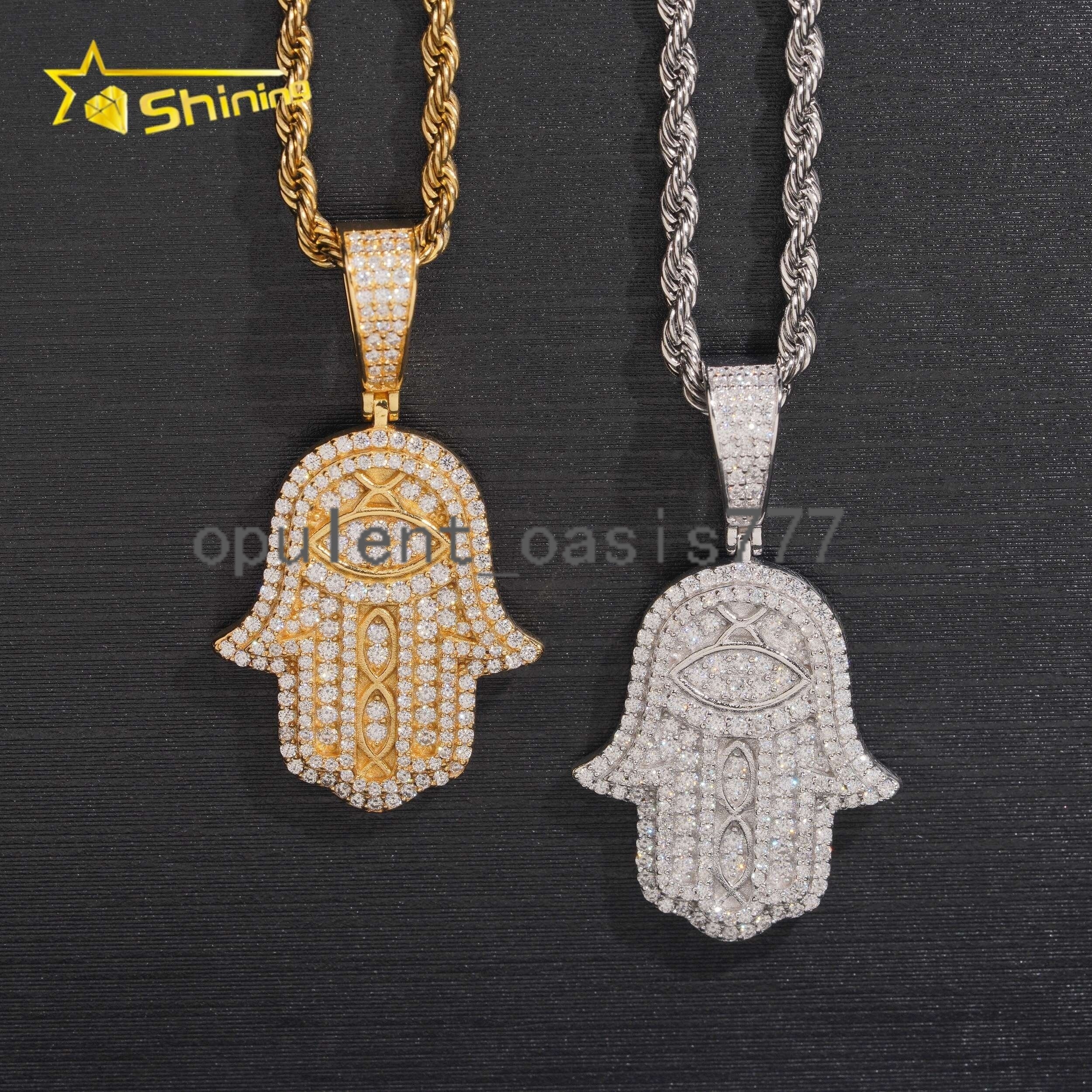 Fast Shipping Local Stock 925 Sterling Silver Hip Hop Mens Iced Out Moissanite Hamsa Pendant