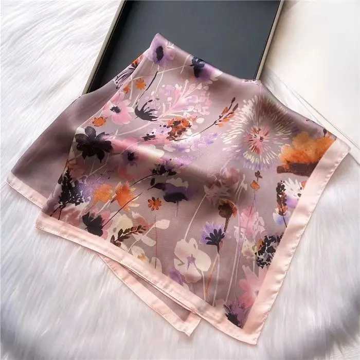 Fashion Wens Scarf Premium Imitation Silk Watercolor Floral Print Lightweight Neck Scarf for Work Casual Outfits X260328