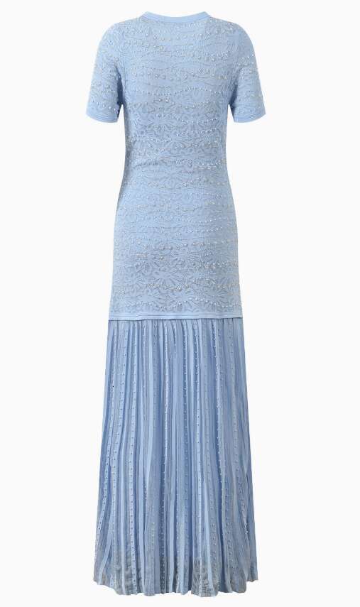 Asian Size Mist Blue Luxury Evening Lace Beaded Long Knitted Dress High-End Women's Clothing Spring New Style Mdng260330