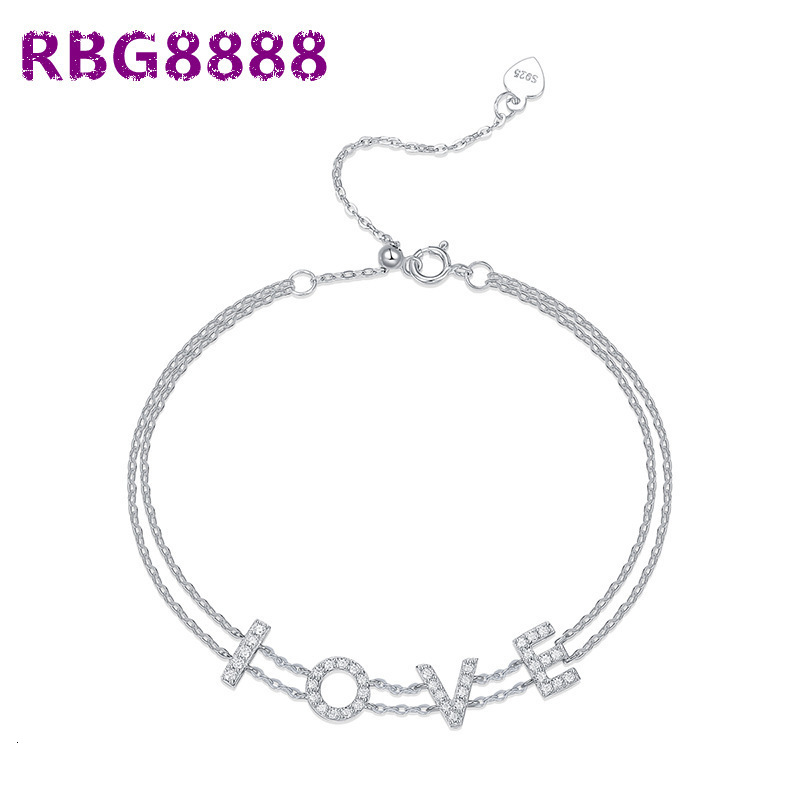 S925 Sterling Silver Moissanite LOVE Letter Bracelet Womens Light Luxury Minimalist Niche Design Cross-Border Best Seller