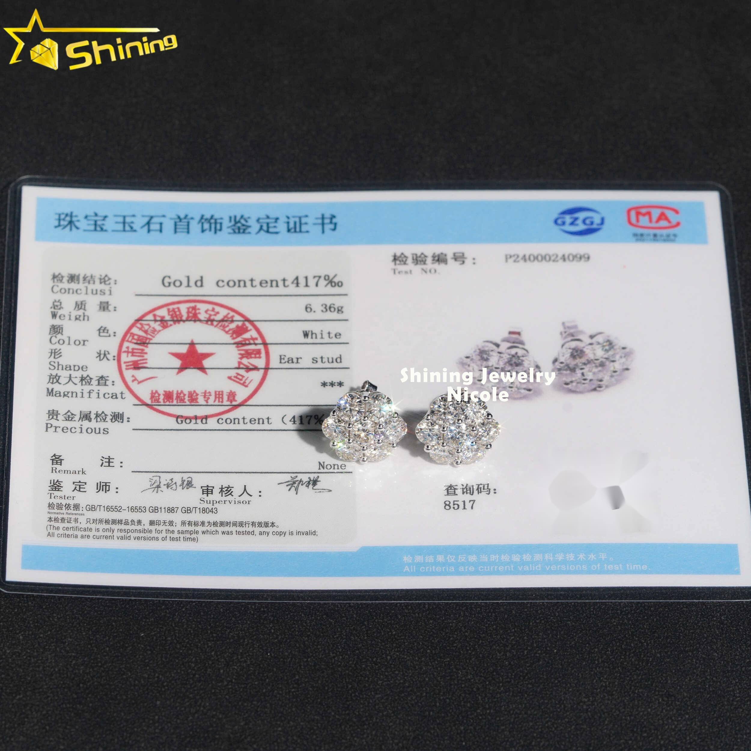 Hip Hop Fashion Iced Out 15MM Width Real 10k Solid Gold VVS Moissanite Flower Earrings for Men