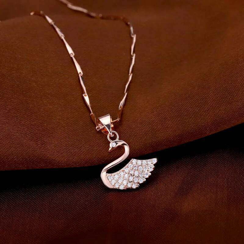 Swan Pendant Sterling Silver Necklace Dainty CZ Zircon Pendant With Crystal Tiny Swan Pendant Jewelry Adjustable Chains Wedding Birthday Party Gift Fo
