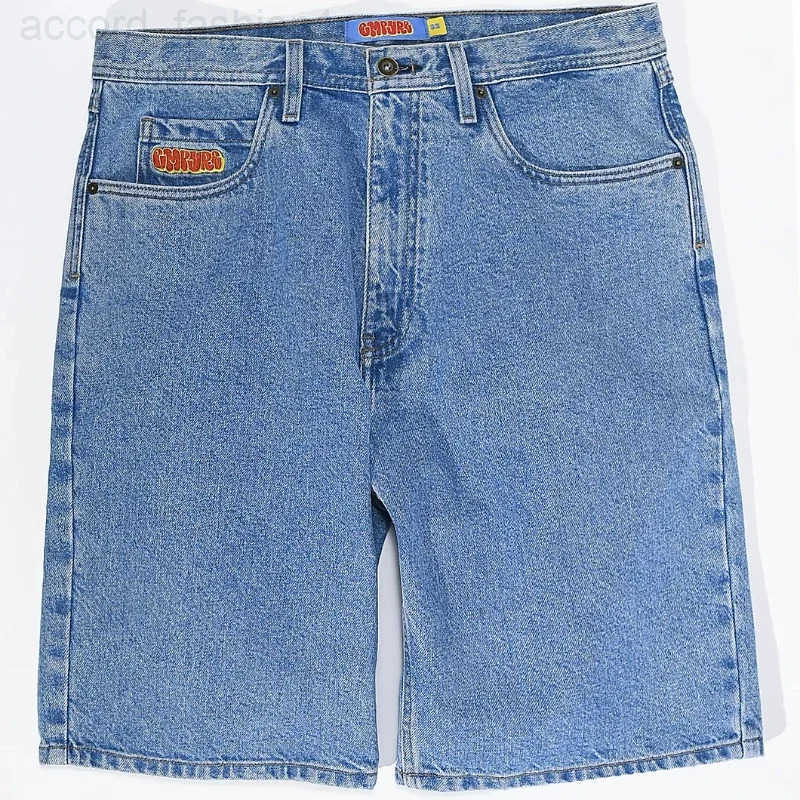 Summer Empyre Dark Blue Skateboard Denim Shorts Patchwork Embroidery Loose Jeans Wide Leg Pants Hip-Hop Rock Street New Pants H260330