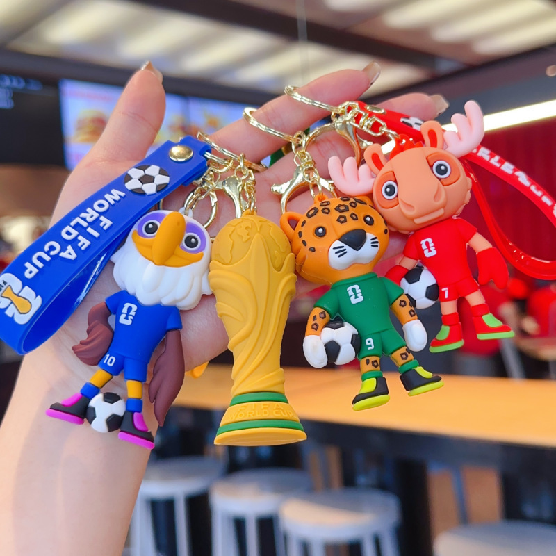 Cute Cartoon Mascot Keychain, World Cup Soccer Football Doll Pendant, Small Gift Key Ring Bag Charm