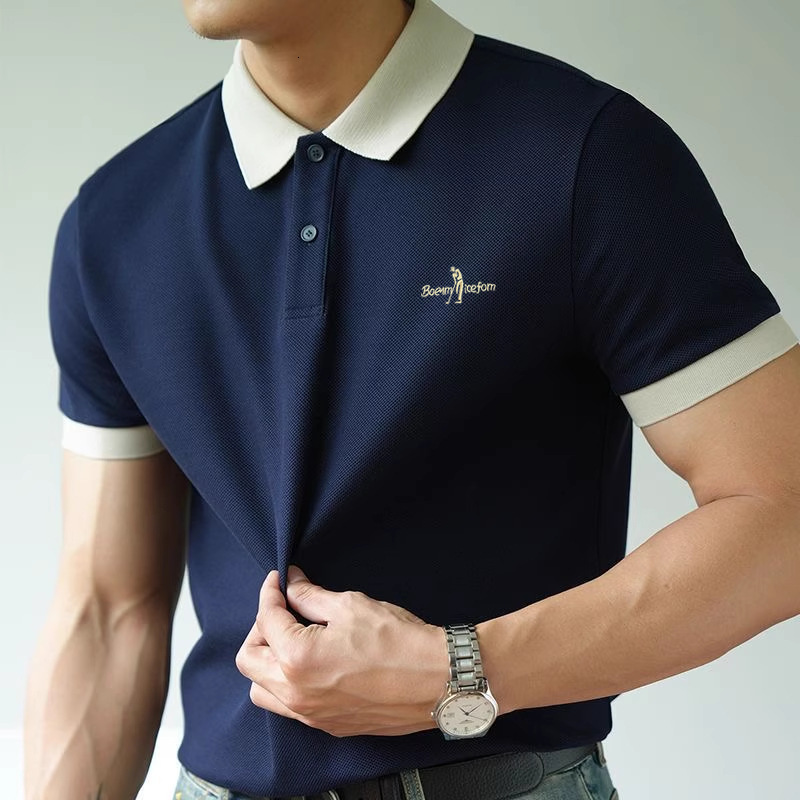 Cross-border summer new men's business casual light luxury high-quality simple color-blocking polo shirt trendy wholesale
