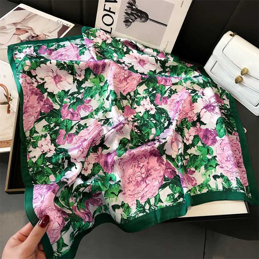 New Luxury Women Silk Scarves Square Flower Plants Printed Shawl Bandana Scarf Headband Lady Fashion Z260330