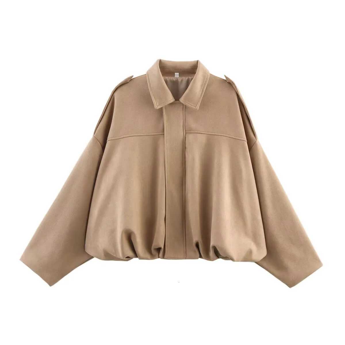 Womens Fashion Pilot Jacket with Bat Sleeves and Zipper Casual TopT260328