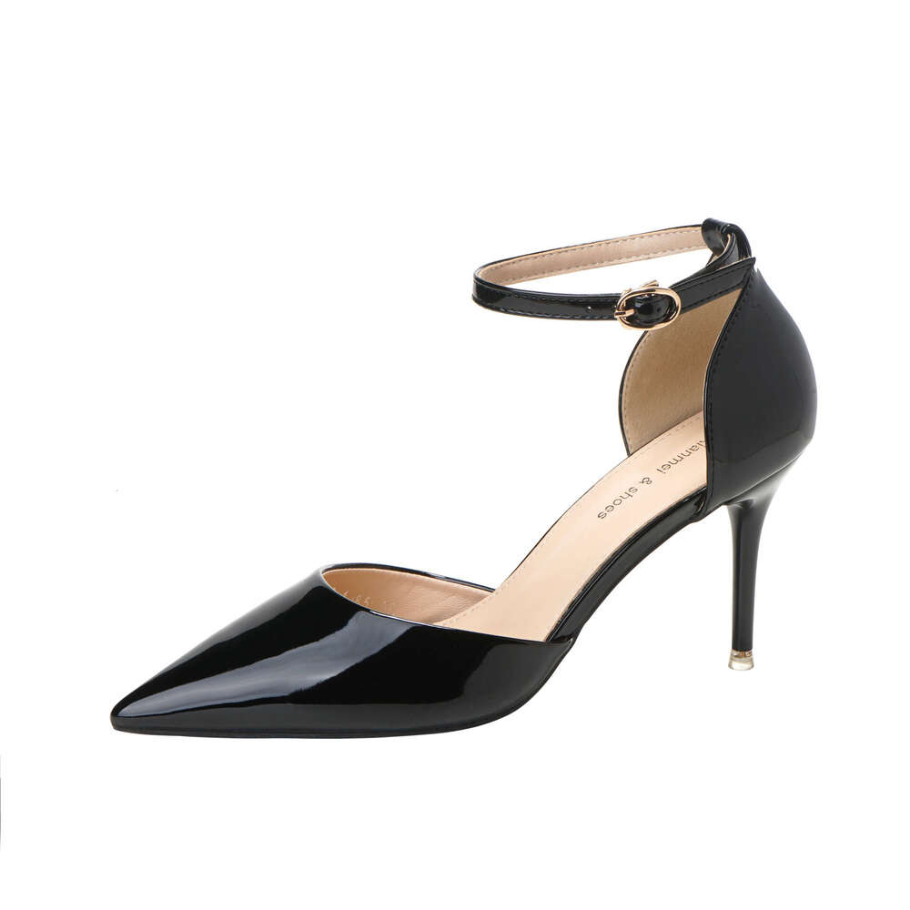 Sexy Solid Color Professional Versatile Hollow Commuting Elegant Socialite High Heels One Strap Closed Toe