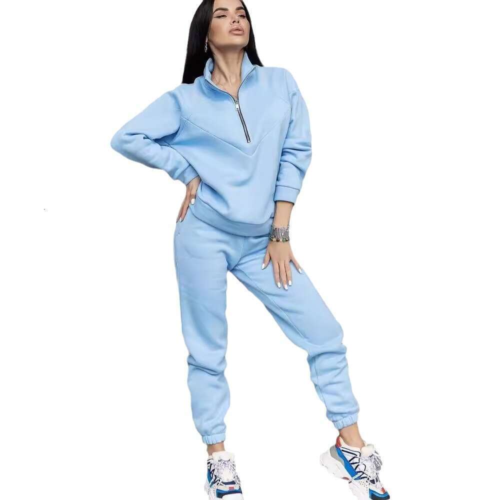 2026 Cross-Border Spring and Autumn Fashion Hooded Sweatshirt Two-Piece Set Long Sleeve Solid Color Fleece Jogger Casual Outfit