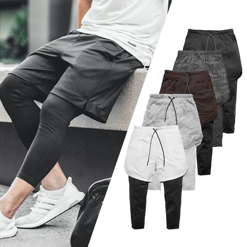2 in 1 Compression Pants Mens basketball shorts Leggings sport Running Shorts High Elastic Dry Fit Training Tights Jogging Pants 260330