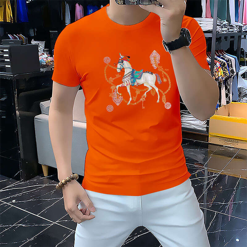 Ice Silk European Station 2026 Summer New Fashion Mens Trendy Rhinestone Short Sleeve T-Shirt Base Shirt