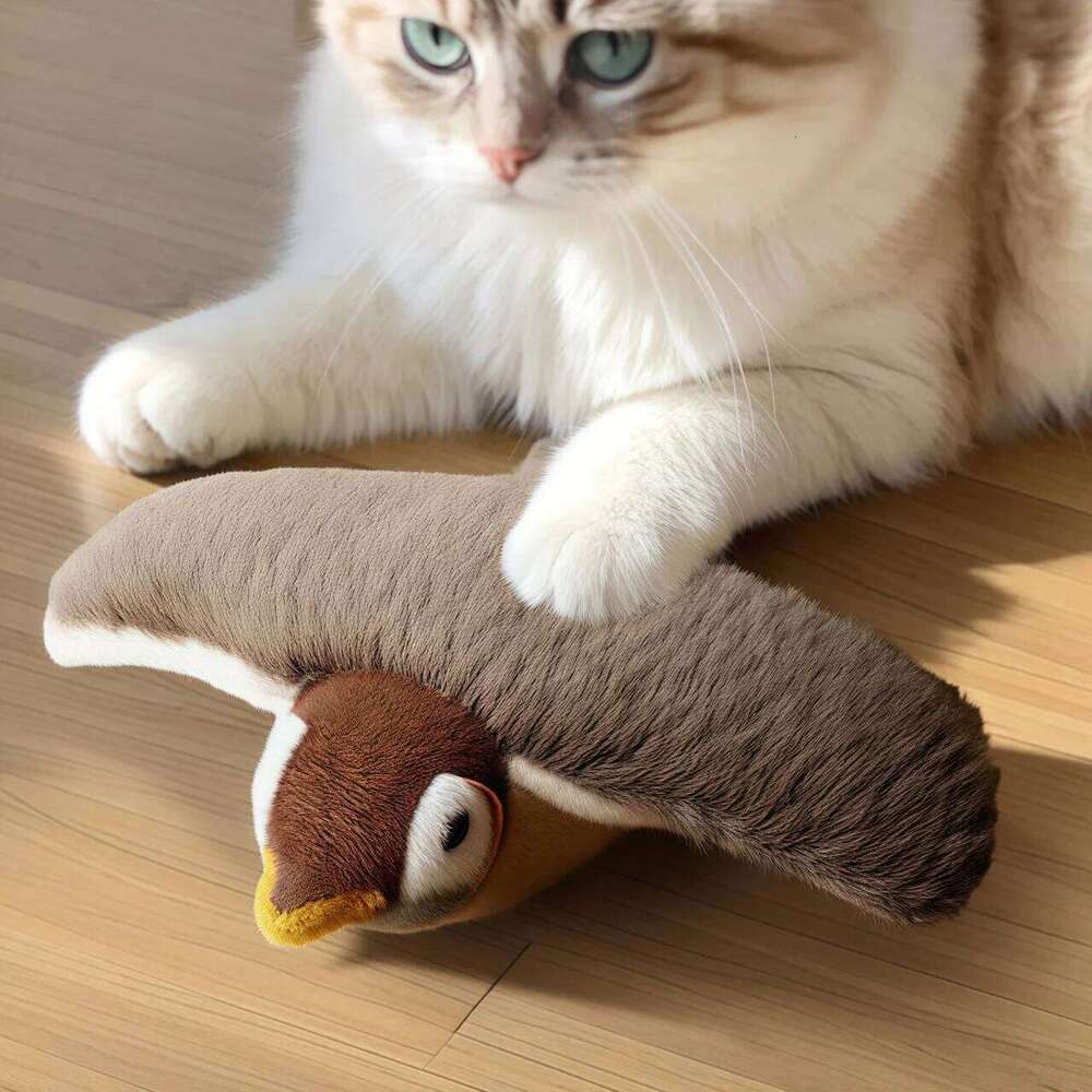 Interactive Toys Electric Pat Bird with Cat Teaser Pole Dog Cats Touch-Activated Squeaky Catnip USB Rechargeable Plush Toy