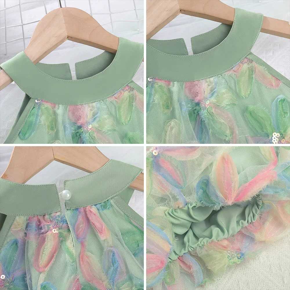 Summer Fashion New 3-7 Years Girls Sweet Bow Decoration O-Neck Sleeveless Princess Dress 1 Pc Children Flower Applique ClothingT260330