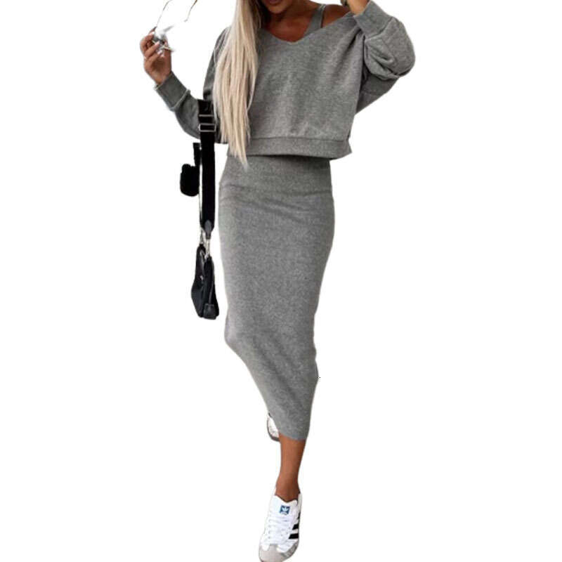 2026 New European and American Sleeveless Dress Hooded Sweatshirt Short Top Set