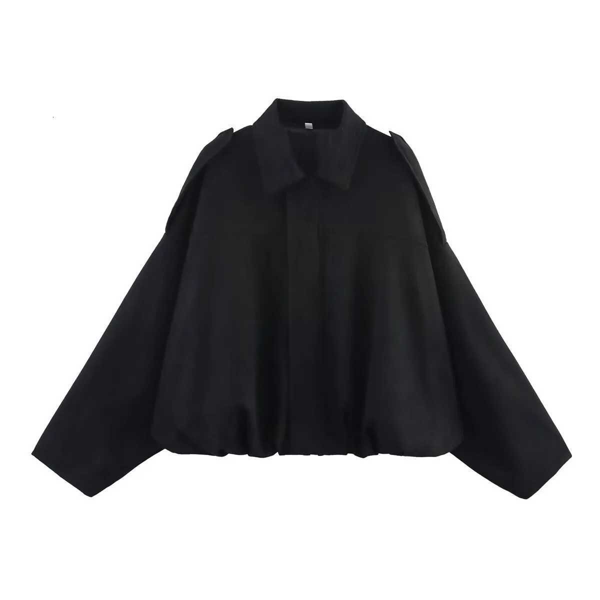 Womens Fashion Pilot Jacket with Bat Sleeves and Zipper Casual TopT260328