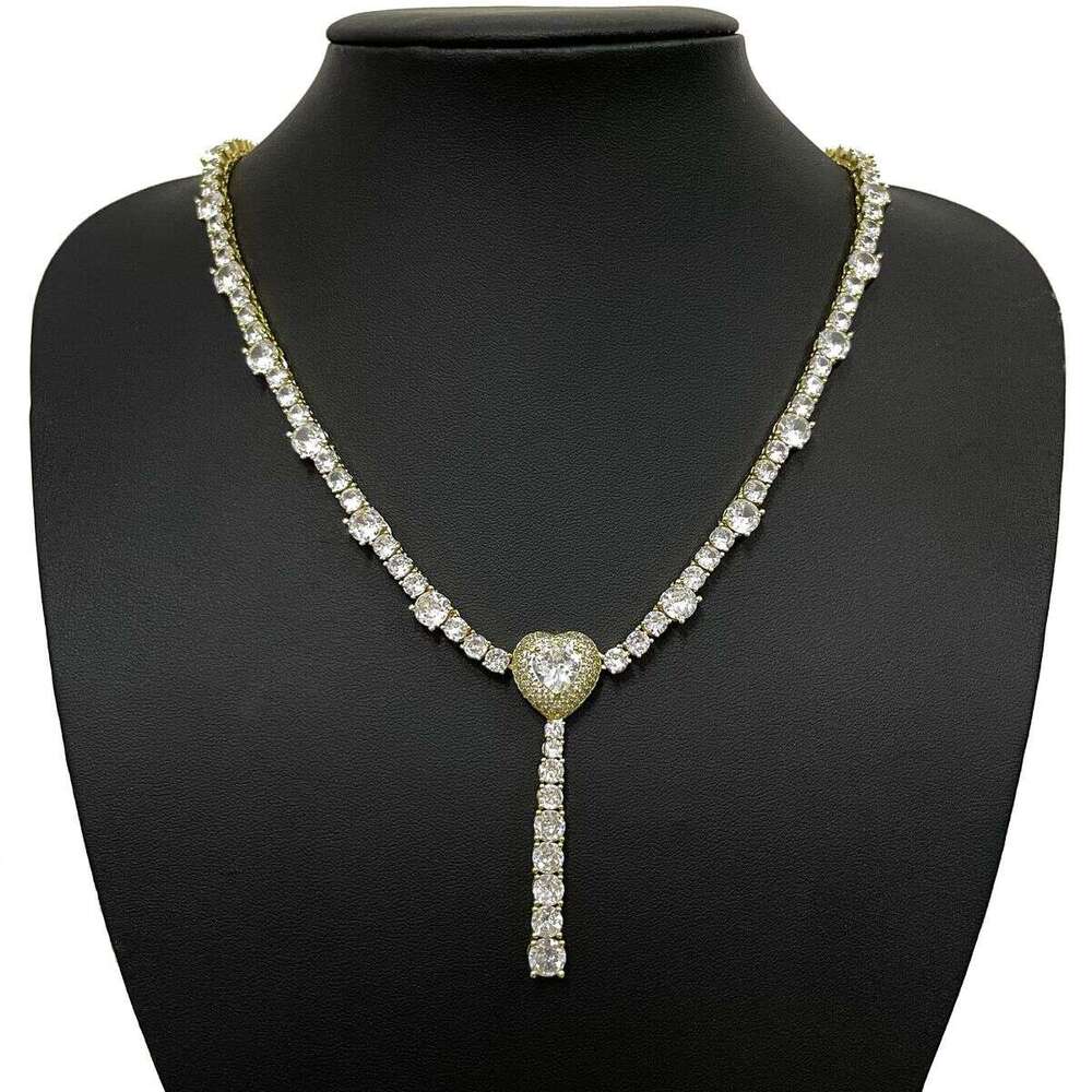 Hip-Hop Heart-Shaped Tennis Chain With Micro-Inlaid Zircon, Simple High-End, Light Luxury, Trendy Necklace For Both Men And Women