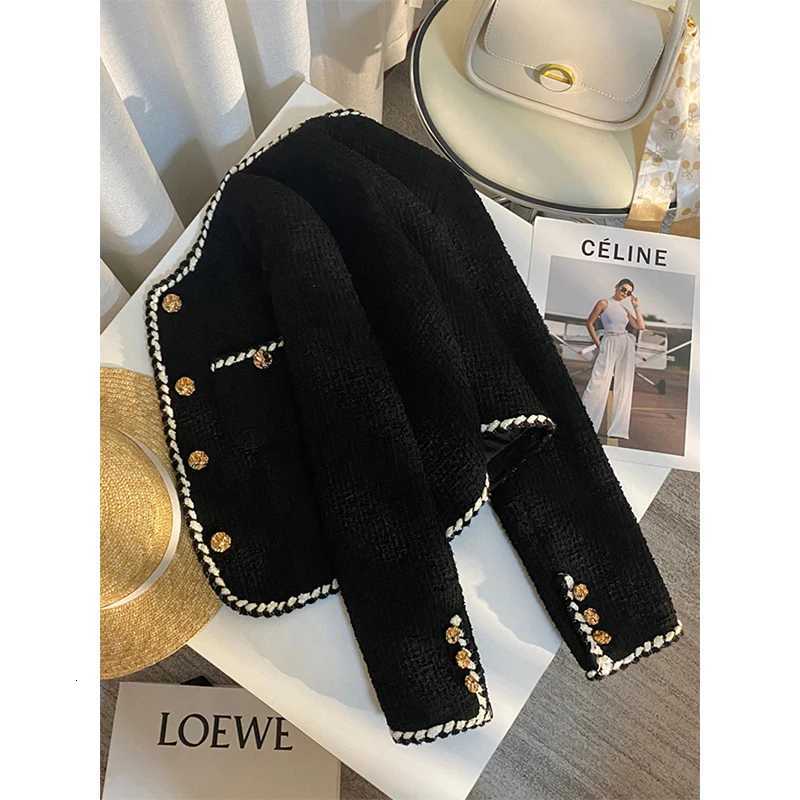 MEXZT Vintage Tweed Jacket Women Elegant Cropped Quilted Coat Commute Black Blazer Winter Ladies Korean Short Outerwear Tops NewT260328