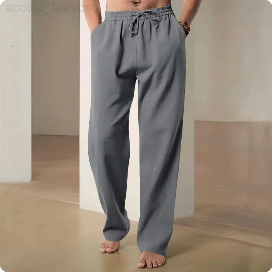 Cotton and linen pants men summer straight leg casual quick drying sports pants men wide leg oversized linen pants 2025 new item H260330