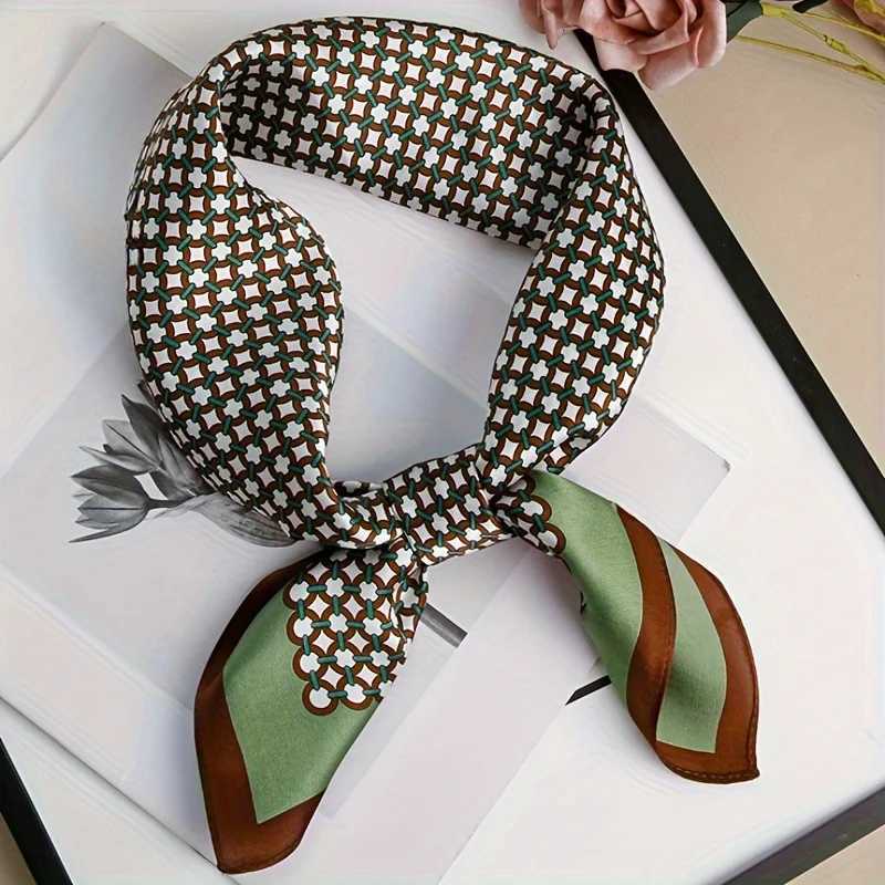 2677 Green Print Square Scarf Simulated Silk Thin Satin Neck Scarf Elegant Style Professional Decorative Small Scarf For Lady Z260330