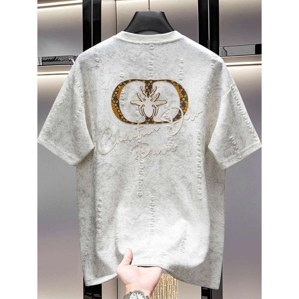 American-style high-end design distressed spider print short-sleeve T-shirt, luxury summer trendy street fashion half-sleeve shirt