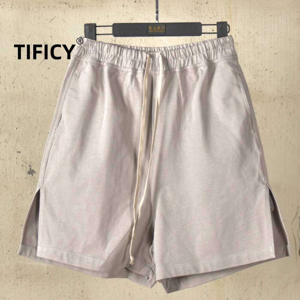 Cotton Knitted RO Dark High Street Split Men's Elastic Waist Summer Fashion Casual Loose Shorts