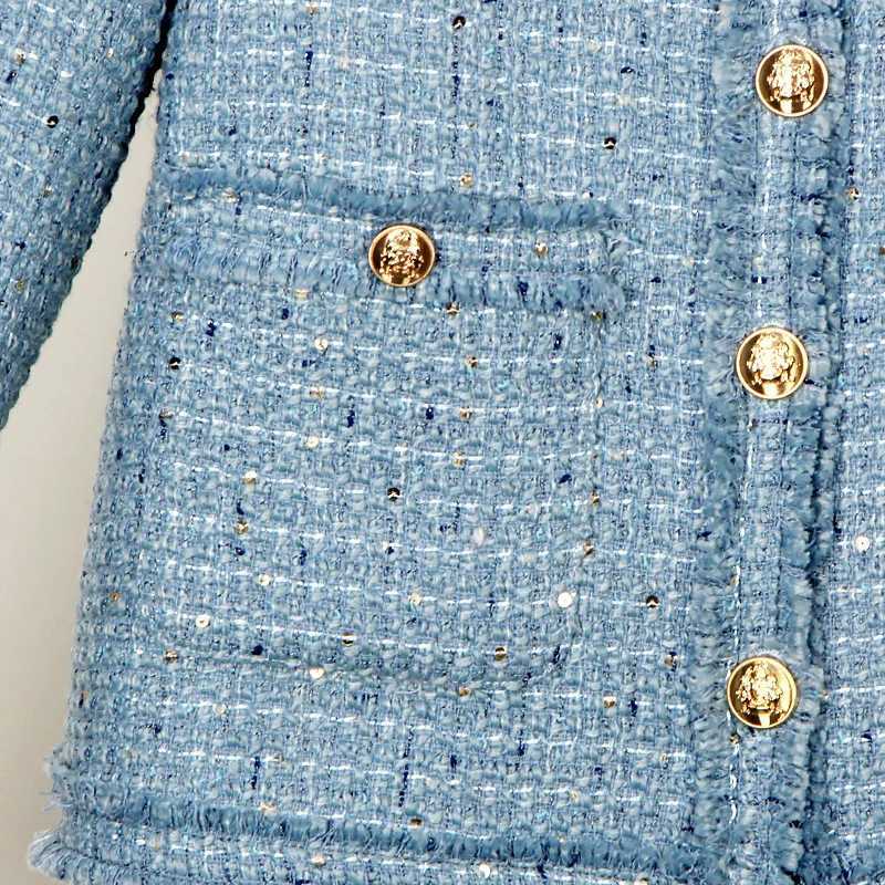 Elegant round Neck Sequin Tweed Braided Jacket Light Luxury Single Bretted High-End Fashion for Celebrity Heavy IndustryT260328