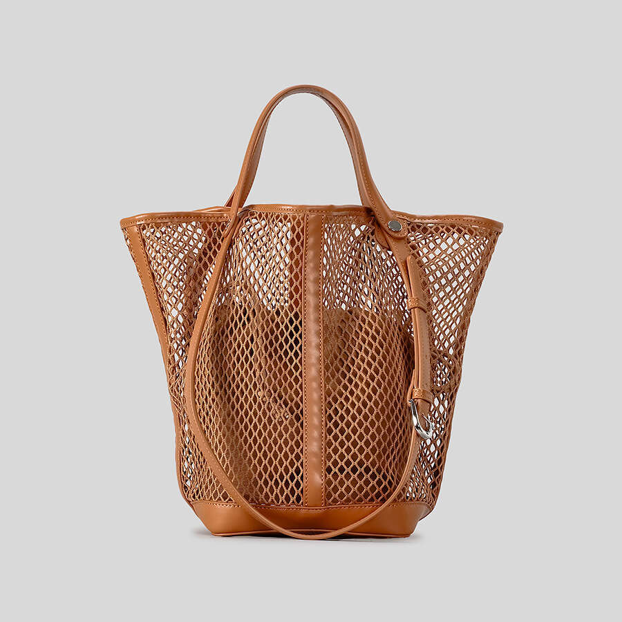 Women Celebrity Style Hollow Grid Bucket Large Capacity Woven Women S Shoulder Casual Vacation Beach Bag